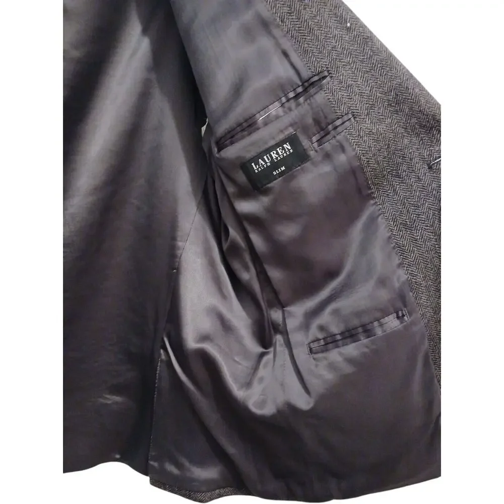 Lauren Ralph Lauren Tweed Wool Blend Sport Coat Blazer 40 Slim‎ Gray Herringbone
